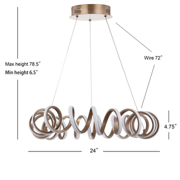 Cursive 24" Adjustable Spiral Integrated LED Metal Chandelier Ceiling Light - JONATHAN Y